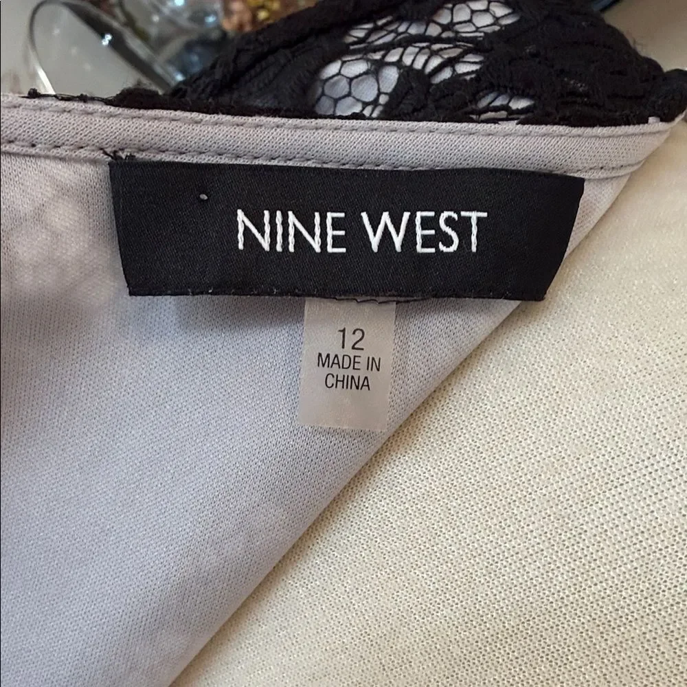 Nine West Black Lace sheer Sheath Dress 3/4 Sleeve Lined Stretch Women’s Size 12 - Picture 2 of 10